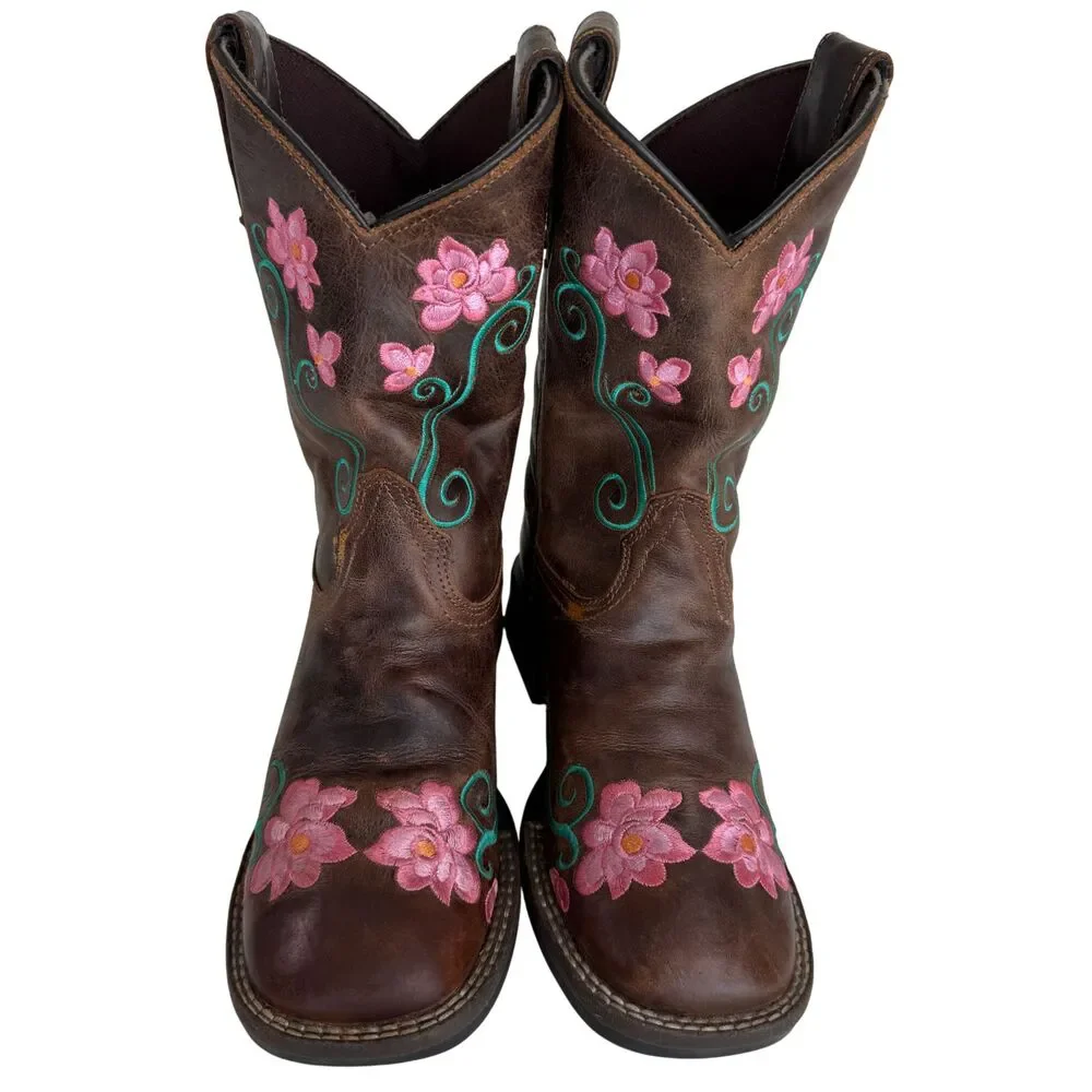 ROPER Little Girl Boots Size 3 Helen Brown Color Floral Embroidery & Leather